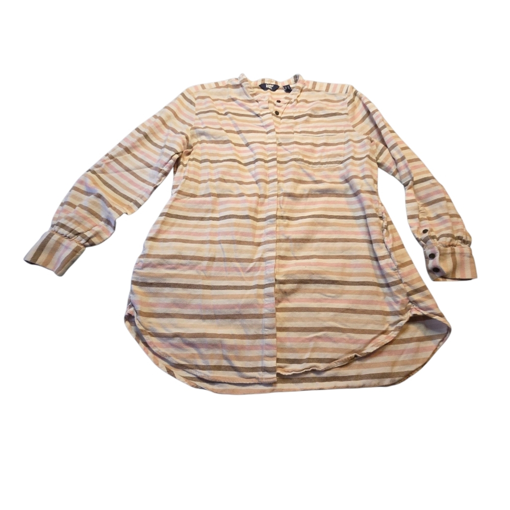 Lands' End Womens Pink Tan Striped Long Sleeve Button Shacket Size XL i14